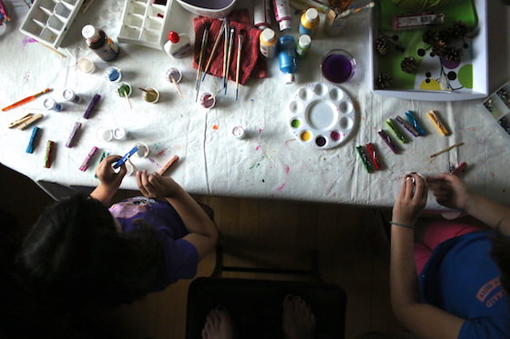 kids painting clothespins