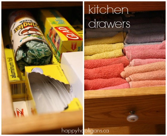 organizing plastic bags and dish cloths