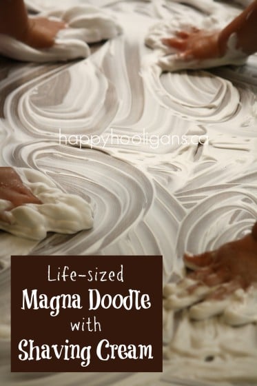 Giant magna doodle activity - shaving cream on a table top