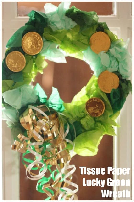 Lucky Green Tissue Paper Wreath for St. Patrick's Day craft