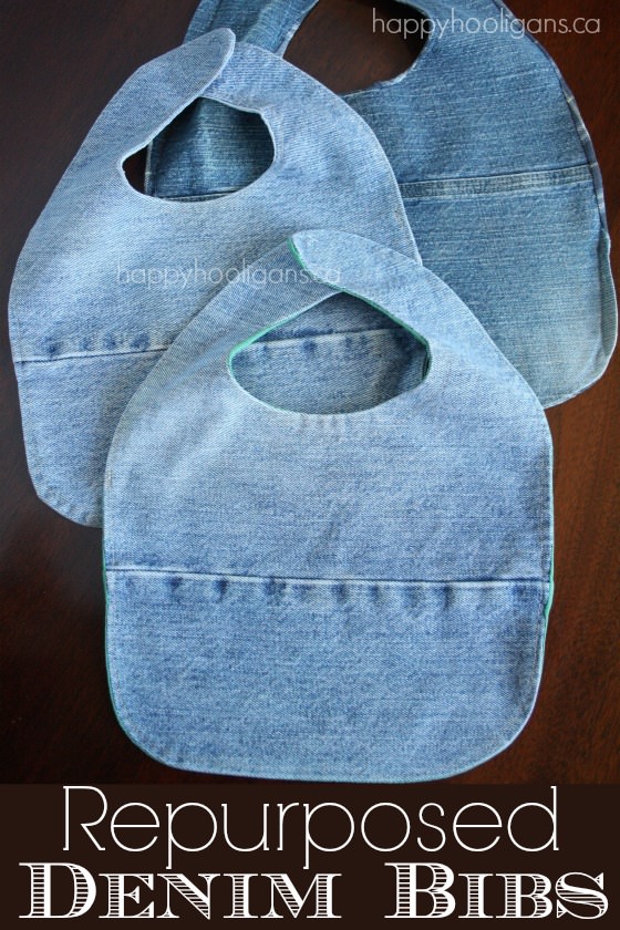 Make a homemade bibs from your old jeans and tee shirts