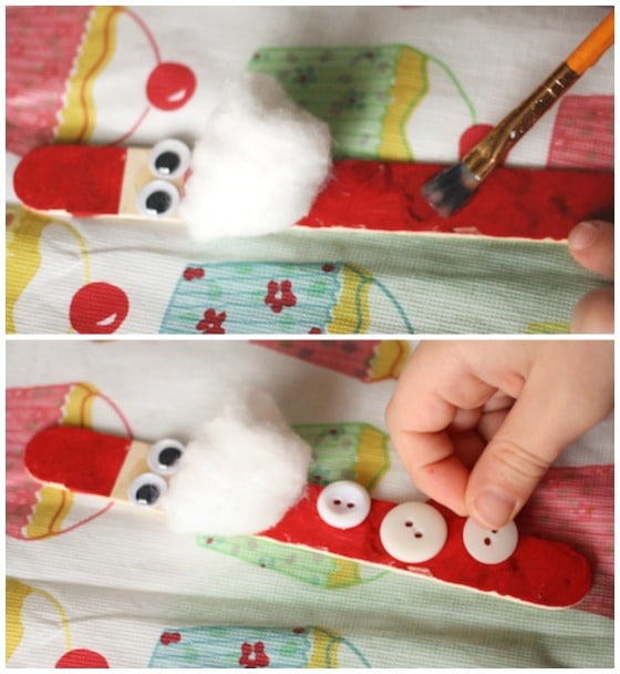 step photos of child making santa ornament