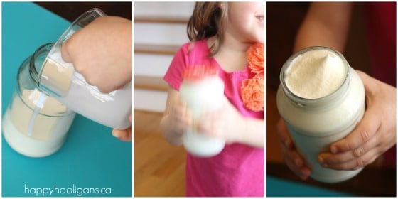 kid shaking cream to make butter