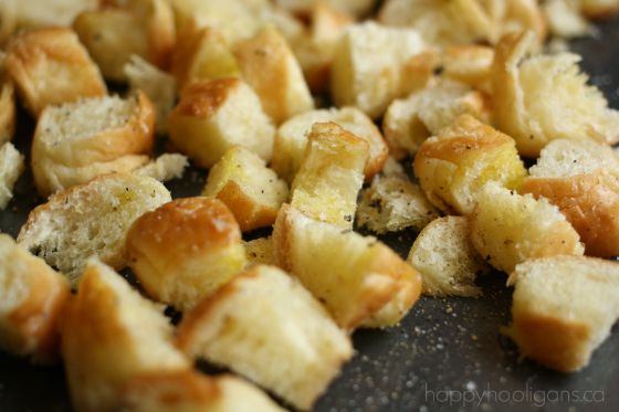 Homemade Croutons seasoned with salt and pepper