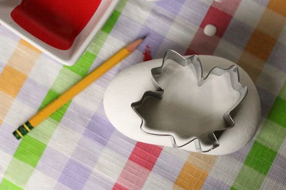 Maple Leaf Cookie Cutter on Painted Rock