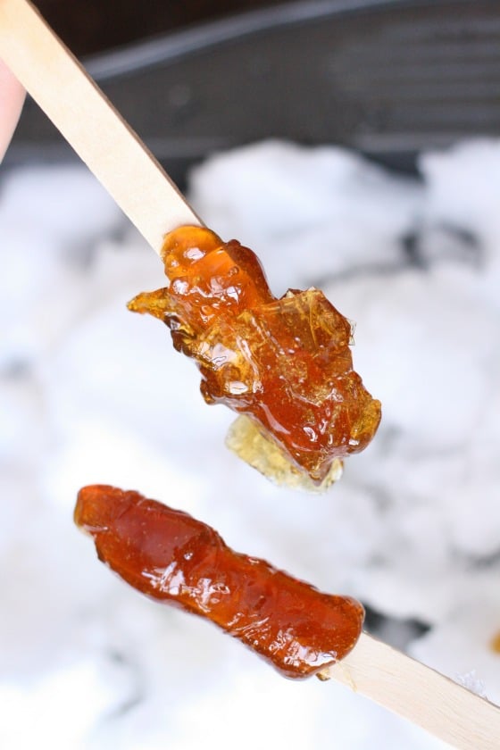 maple snow taffy on a stick