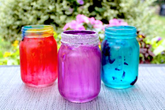 mason jar painted with glitter