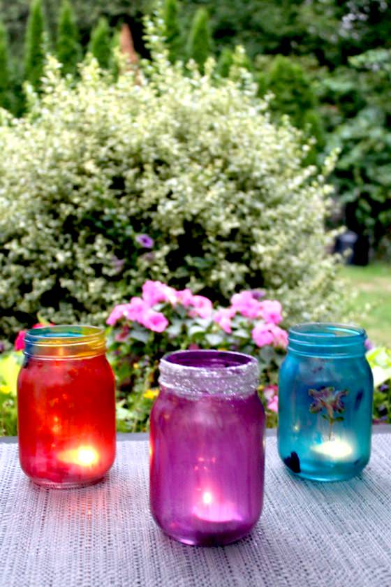 mason jars painted glue and food colouring