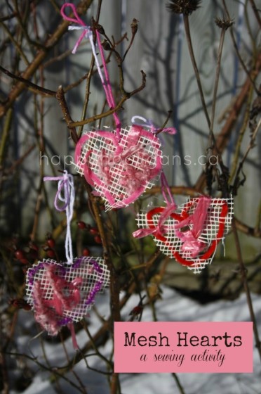 mesh hearts weaving craft for toddlers and preeschoolers