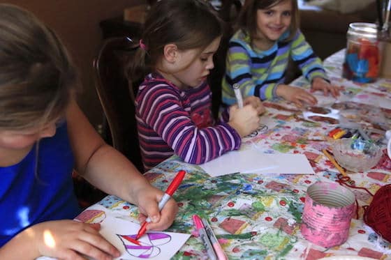 Kids colouring homemade valentines cards