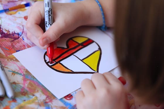 Colouring heart with blocks of colour