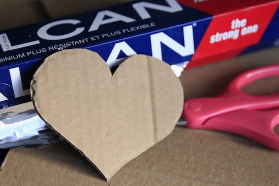 cardboard heart tin foil and scissors