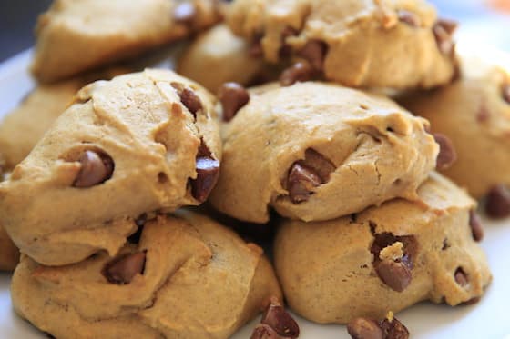 Plate of pumpkin chocolate chip cookies