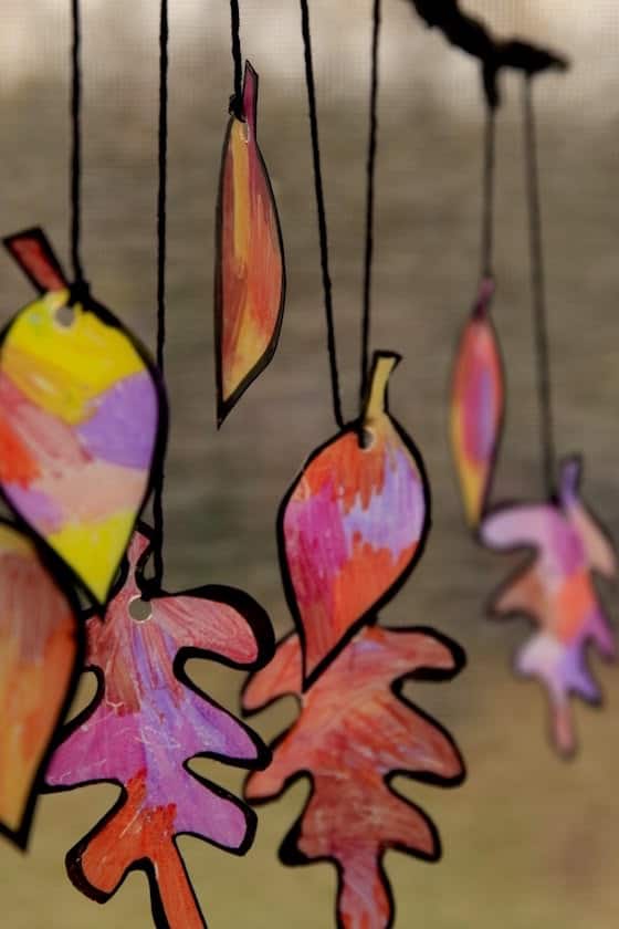 coloured plastic leaves for sun catcher