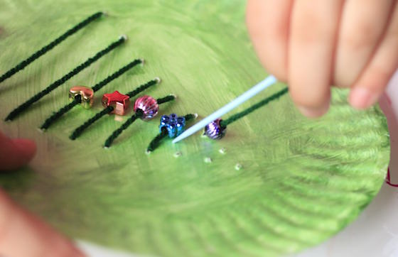 lacing christmas tree activity with beads