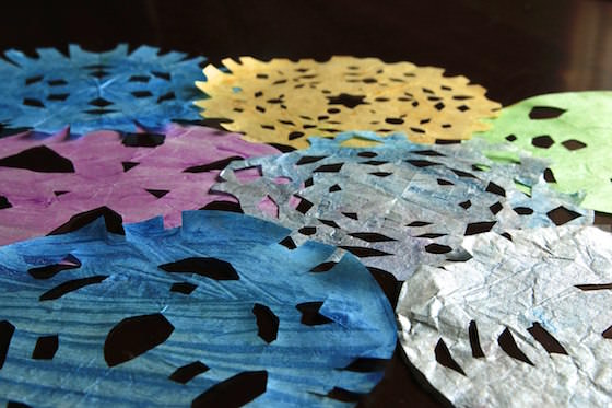 coloured snowflakes made by kids