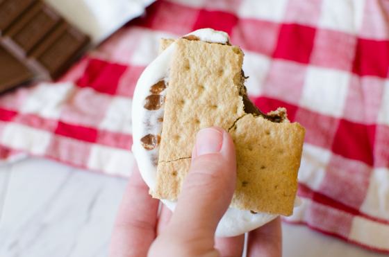 microwave s'more with bite out of it