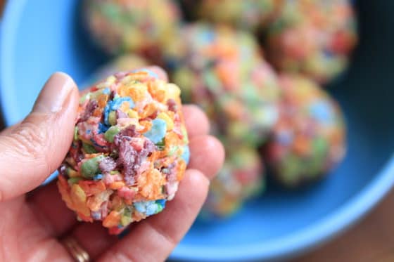 molding marshmallow treats into egg shapes