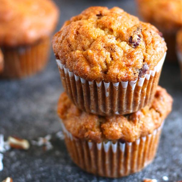 two morning glory muffins stacked