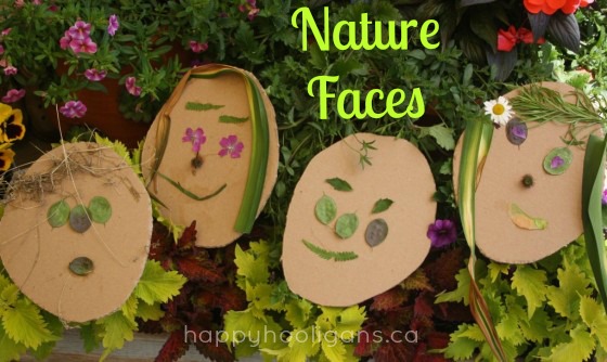 nature faces - toddler art with flowers and leaves