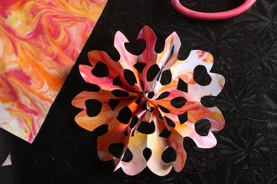 orange snowflake with marbled paper