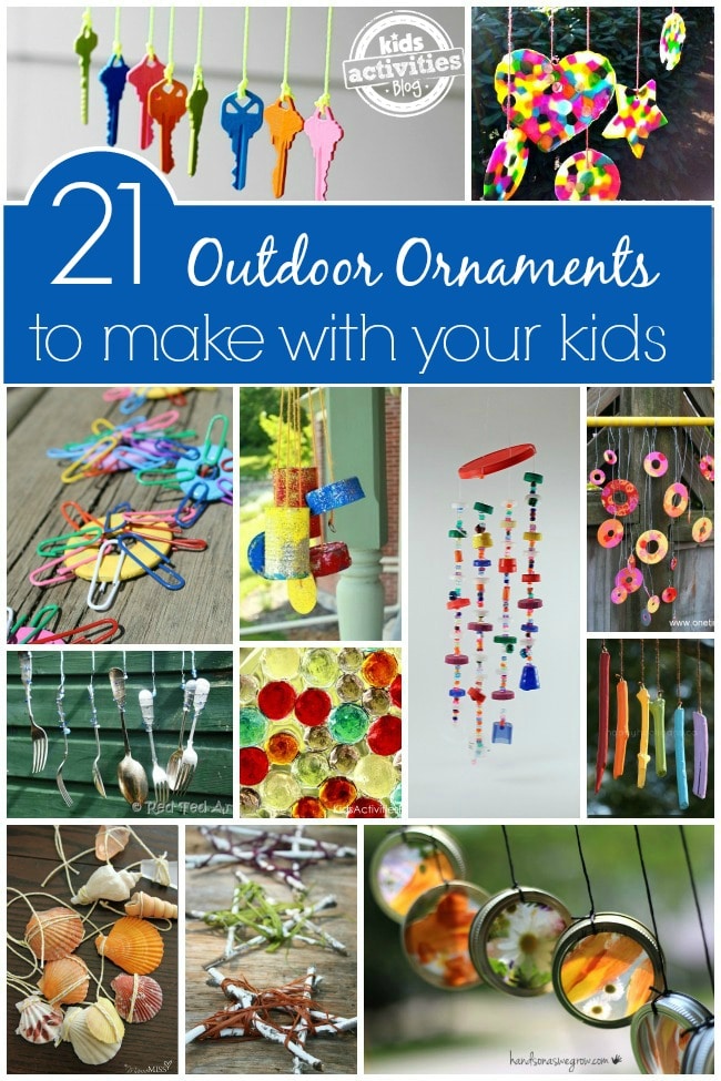 21 homemade outdoor ornaments for kids to make. Great to keep for your own backyard, porch or patio or to give as gifts.