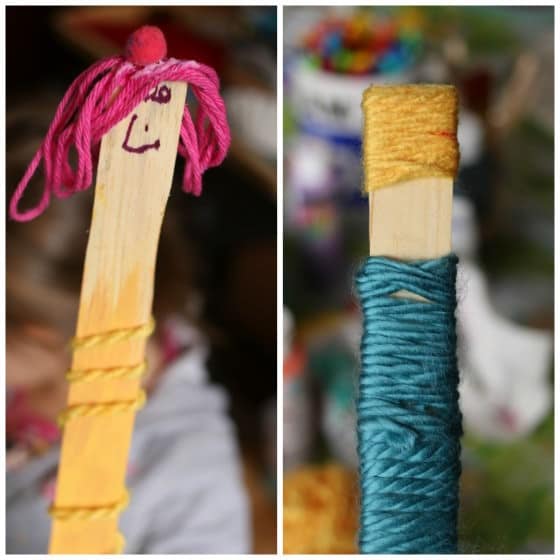 Paint Stick Dolls wrapped in yarn