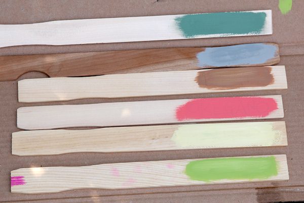 paint sticks with patches of colour