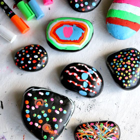 painted beach rocks decorated with Kynsa liquid chalk markers