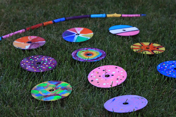 painted cds on the grass