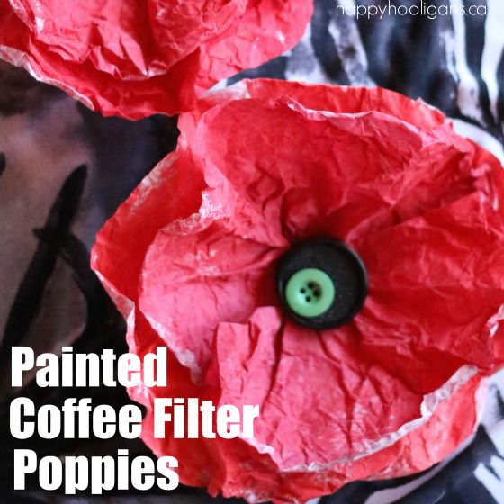 Painted Coffee Filter Poppy Craft for Veterans Day and Remembrance Day