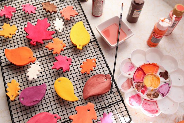 painted white clay dough leaves