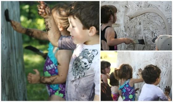 painting with mud on a whiteboard