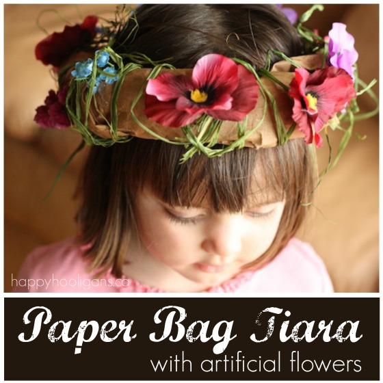 paper bag tiara craft with artificial flowers