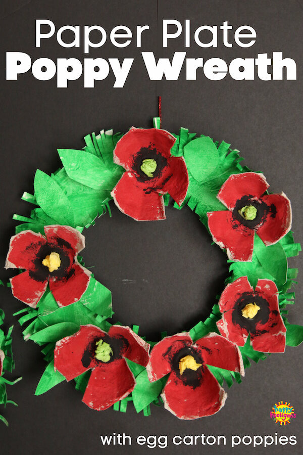 paper plate poppy wreath with egg carton poppies