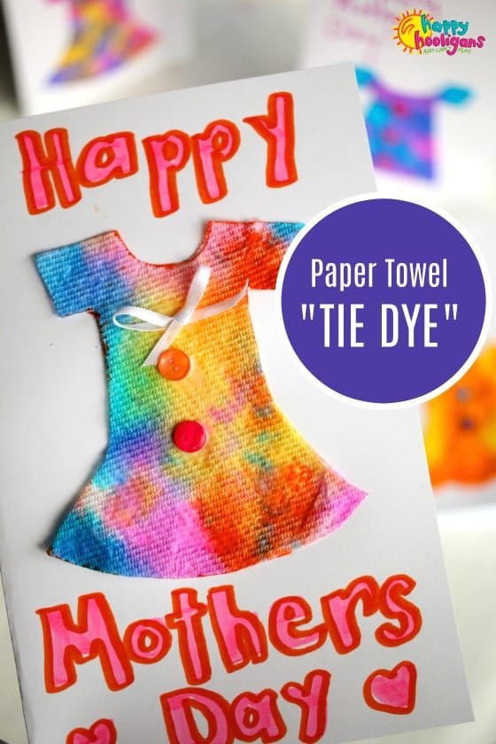 Paper towel tie-dye dress Mother's day card - Happy Hooligans 