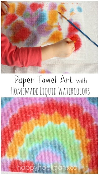 Toddler art with paper towels and homemade liquid watercolours