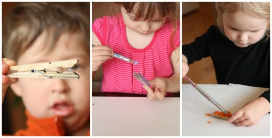 toddlers and preschoolers painting clothespins