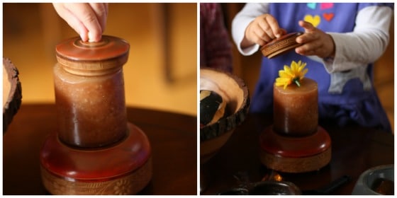 Stacking items on a Fall Sensory Table