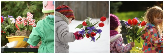 preschoolers using artificial flowers for play 