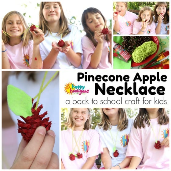 Pinecone Apple Necklace Craft for Kids for Back To School - Happy Hooligans