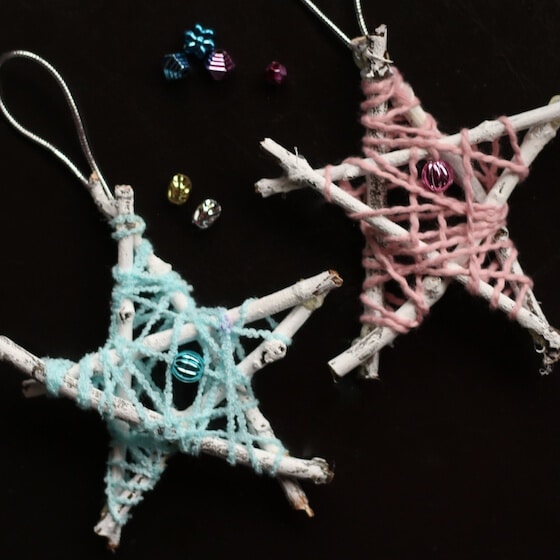 pink and blue yarn twig star