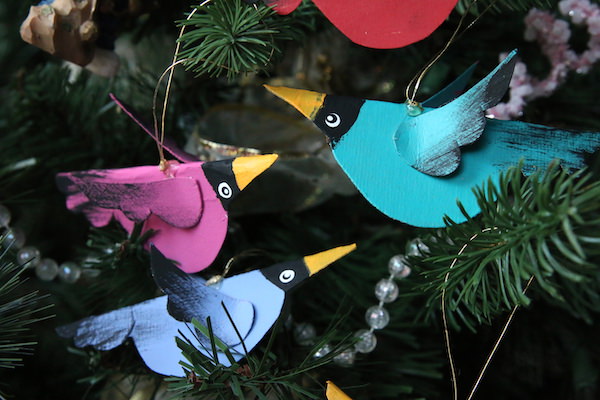 colourful birds made from cardboard cereal box