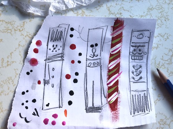 planning sketches clothespin reindeer, snowman, nutcracker, candy cane