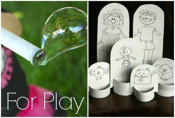 Bubble blower and paper dolls made with toilet roll tubes