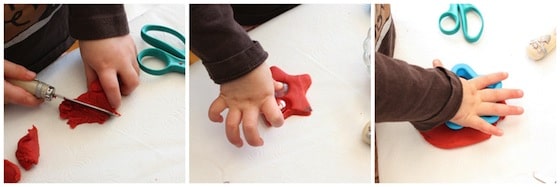 cutting, pressing, patting play dough - great for fine motor development