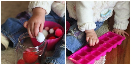 Fine motor pom pom drop for toddlers 