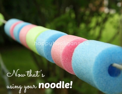 pool noodles and rope for loose part play