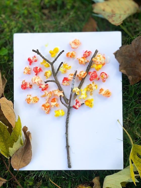 popcorn Fall Tree craft on grass