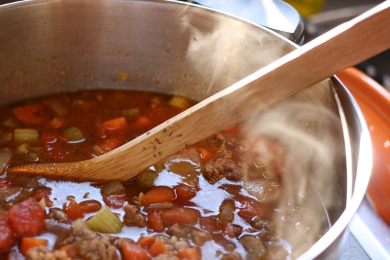 Pot of steaming soup